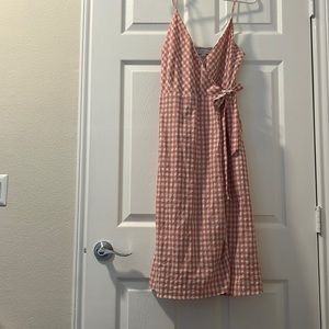 Nordstrom pink gingham wrap dress.